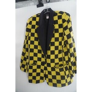 Plymouth Black & Yellow Checkered Statement Tailored Vintage Silk Blazer Size 8